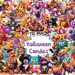 Halloween Candies Watercolor Clipart Bundle - 710 PNG Trick or Treat Images, Sweet Dessert Graphics, Instant Digital Download,Commercial Use