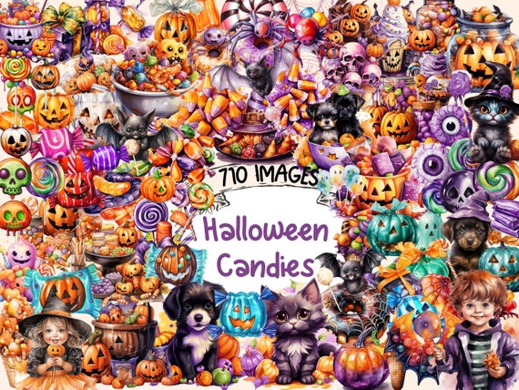 Watercolor Halloween Candy Clipart Bundle – 710 PNG Images (Digital Download)