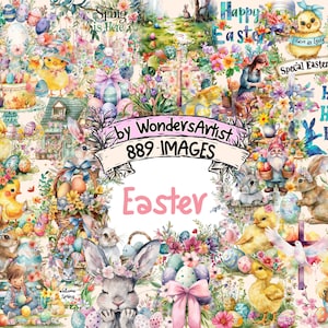 Easter Watercolor Clipart Bundle - 889 PNG Easter Bunny Images, Delightful Spring Holiday Graphics, Instant Digital Download, Commercial Use