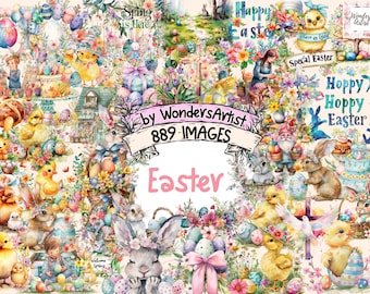 Watercolor Easter Clipart Bundle: 889 PNG Images (Digital Download)
