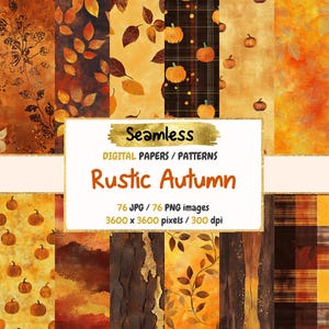 Rustic Autumn Seamless Digital Paper - Cozy Seasonal Textures, Fall Backgrounds, Printable Scrapbook Paper, Instant Download, Commercial Use