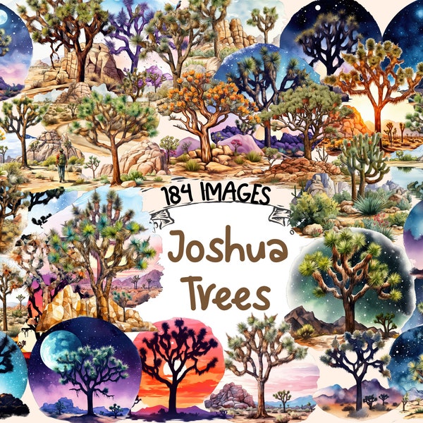 Joshua Trees Watercolor Clipart Bundle - 184 PNG Joshua Tree Images, Desert Landscape Graphics, Instant Digital Download, Commercial Use