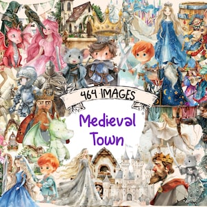 Medieval Town Watercolor Clipart Bundle: 464 PNG Images (Digital Download)