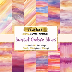 Zonsondergang ombre luchten naadloze patroon digitale papers - gradiënt hemel texturen, warme afdrukbare papier achtergronden, instant download, commercieel gebruik