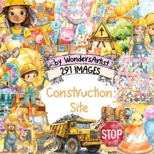 Construction Site Watercolor Clipart Bundle - 291 PNG Building Equipment Images, Builder Graphics, Instant Digital Download, Commercial Use