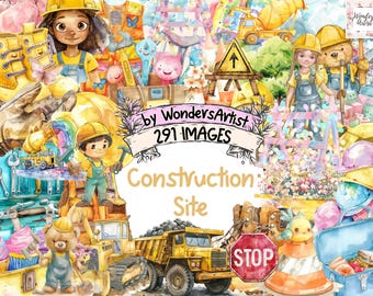 Watercolor Construction Clipart Bundle: 291 PNG Images (Digital Download)