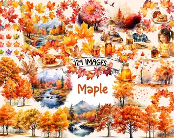 Maple Watercolor Clipart Bundle: Autumn Leaves PNG Images (Digital Download)