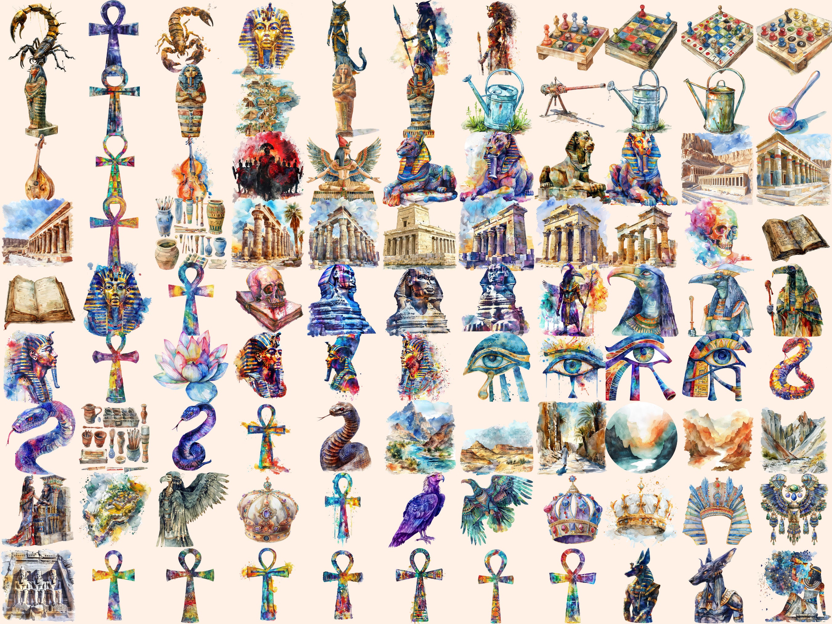 Ancient Egypt Watercolor Clipart Bundle: Pharaohs, Pyramids (digital ...