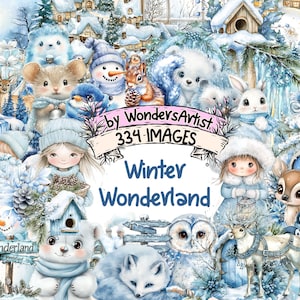Winter Wonderland Watercolor Clipart Bundle - 334 PNG Snowy Woodland Images, Festive Seasonal Illustrations, Instant Download,Commercial Use