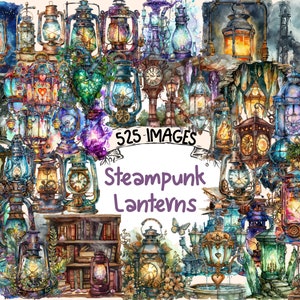 Steampunk Lanterns Watercolor Clipart Bundle (Digital Download)