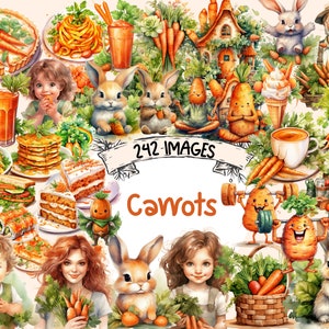 Carrots Watercolor Clipart Bundle - 242 PNG Carrot Images,Fresh Healthy Nutrition Vegetable Graphics,Instant Digital Download,Commercial Use