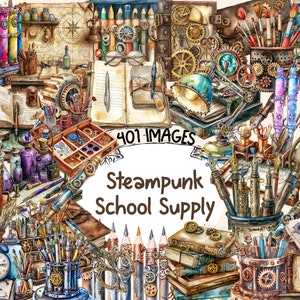 Steampunk School Supplies Clipart: 401 PNG Graphics (Digital Download)