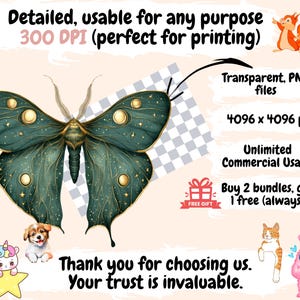 Luna Moth Watercolor Clipart Bundle: 109 PNG Images (Commercial Use) image 3
