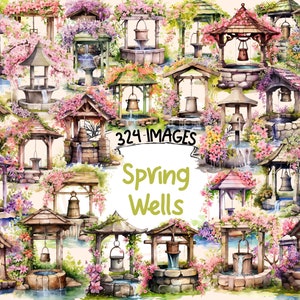 Spring Wells Watercolor Clipart Bundle - 324 PNG Springtime Images, Charming Garden Well Graphics, Instant Digital Download, Commercial Use