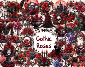 Gothic Roses Watercolor Clipart: Dark Romantic Illustrations (Digital Download)