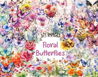 Watercolor Butterfly Clipart Bundle: 371 Floral PNG Images (Digital Download)