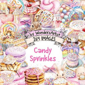 Candy Sprinkles Watercolor Clipart - 264 PNG Sweet Baking Graphics, Colorful Dessert Illustrations, Instant Digital Download, Commercial Use