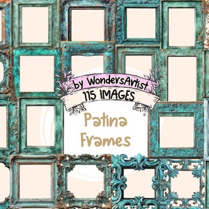 Patina Frames Watercolor Clipart Bundle - 115 PNG Rustic Frame Images, Vintage Decorative Illustrations, Instant Download, Commercial Use