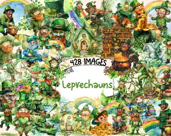 Watercolor Leprechaun Clipart Bundle: 428 PNG Irish Graphics (Digital Download)