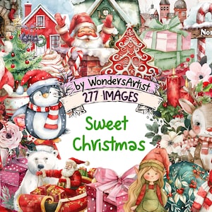 Sweet Christmas Watercolor Clipart Bundle - 277 PNG Festive Holiday Treat Images, Charming Graphics, Instant Digital Download,Commercial Use