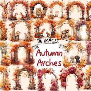Autumn Arches Watercolor Clipart Bundle - 116 PNG Fall Wedding Arch Images, Floral Woodland Graphics,Instant Digital Download,Commercial Use