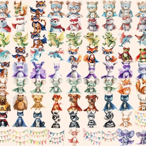 Superhero Animals Watercolor Clipart Bundle - 327 PNG Heroic Animal ...