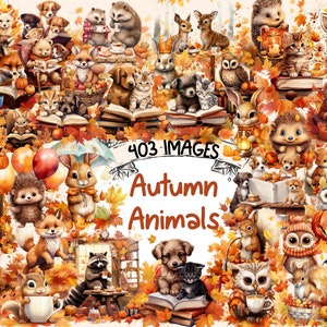 Autumn Animals Watercolor Clipart Bundle - 403 PNG Cute Fall Animal Images, Adorable Pet Graphics, Instant Digital Download, Commercial Use