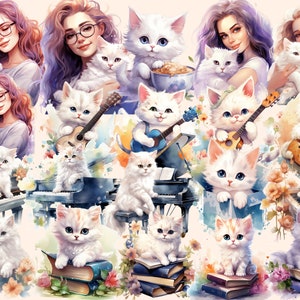 White Cats Watercolor Clipart Bundle 158 PNG White Cat Images, Elegant Feline Graphics, Cute Kitty,Instant Digital Download,Commercial Use image 6