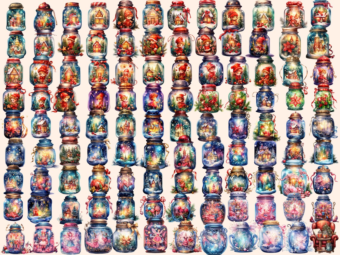 Christmas Magic Jars Watercolor Clipart Bundle (596 PNG Images ...
