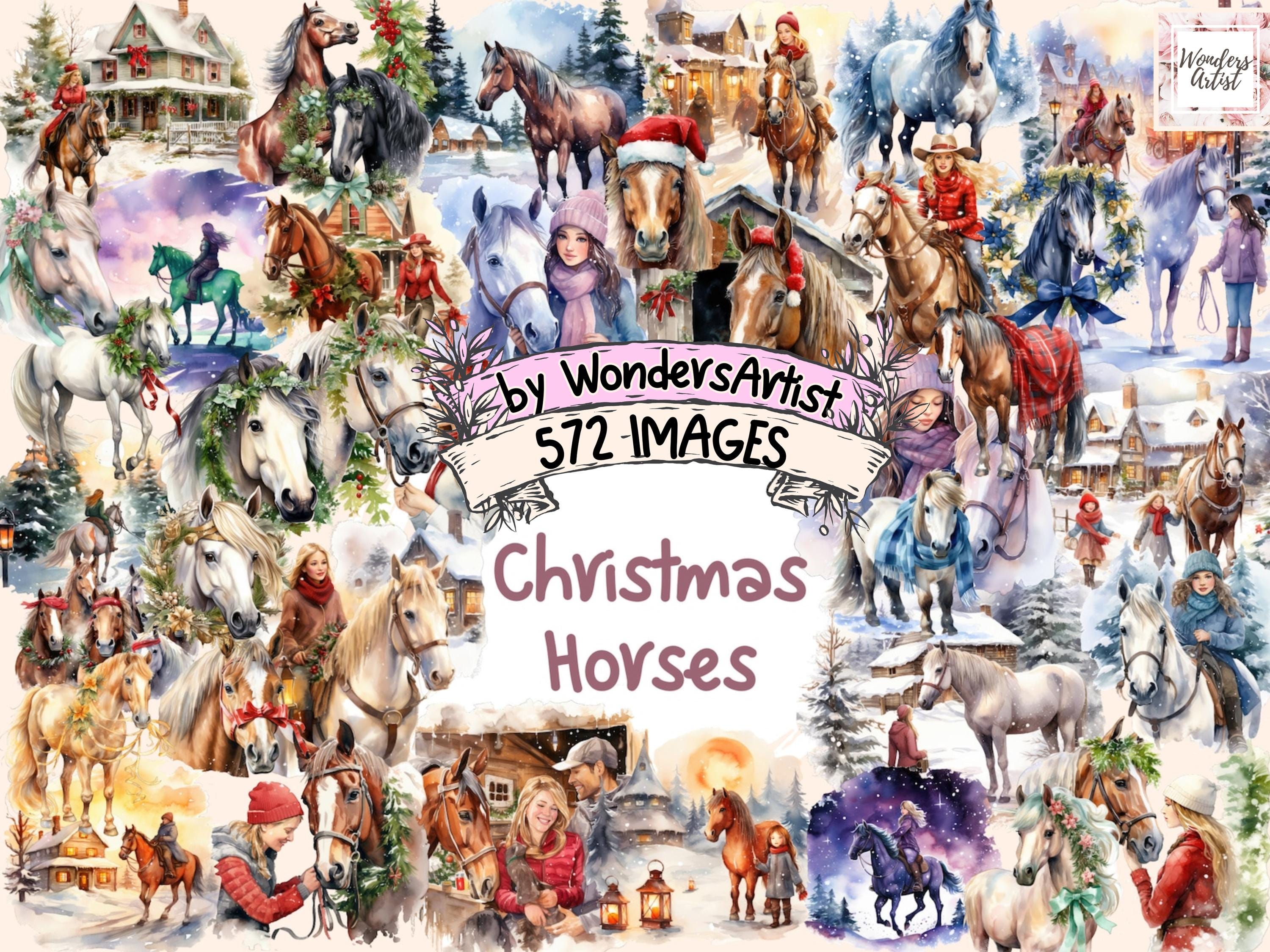Christmas Horses Watercolor Clipart Bundle: 572 PNG Images (digital ...