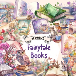Fairytale Books Watercolor Clipart Bundle - 67 Magical Enchanting Illustrations, Cute Storybook, PNG,Instant Digital Download,Commercial Use