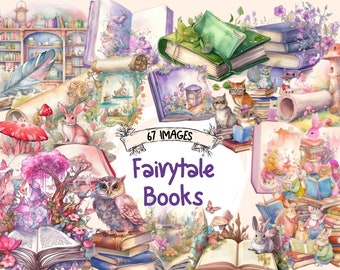 Watercolor Fairytale Book Clipart: 67 Magical Illustrations (PNG Digital Download)