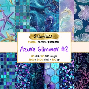 Azure Glimmer #2 Seamless Digital Paper - Sparkling Blue Textures, Shimmering Backgrounds, Scrap Printables, Instant Download,Commercial Use