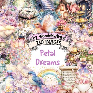 Petal Dreams Watercolor Clipart - 260 PNG Soft Floral Graphics, Spring Bloom Print Illustrations, Instant Digital Download, Commercial Use