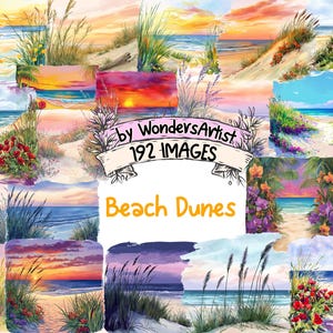 Beach Dunes Watercolor Clipart Bundle - 192 PNG Coastal Images, Serene Sand Dune Illustrations,Seaside Decor,Instant Download,Commercial Use