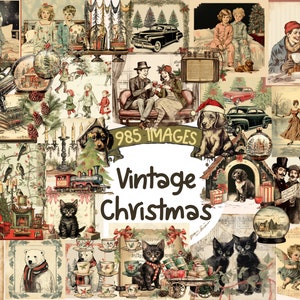 Vintage Christmas Watercolor Clipart Bundle - 985 PNG Holiday Images, Nostalgic Old X-mas Graphics, Instant Digital Download, Commercial Use