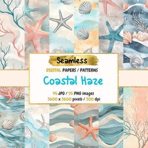 Coastal Haze Seamless Digital Paper - Soft Oceanic Textures, Serene Beach Backgrounds, Printable Scrapbook, Instant Download, Commercial Use