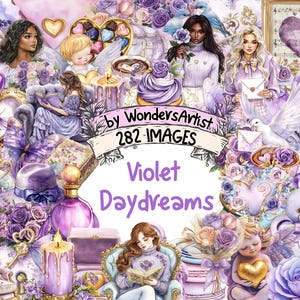 Violet Daydreams Watercolor Clipart - 282 PNG Soft Floral Graphics, Purple Bloom Illustrations, Instant Digital Download, Commercial Use