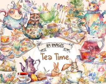 Tea Time Watercolor Clipart Bundle: 84 Enchanting Illustrations (Digital Download)