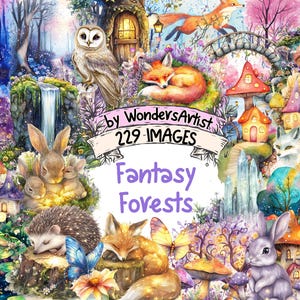 Fantasy Forests Watercolor Clipart Bundle - 229 PNG Mystical Forest Images, Magical Woodland Illustrations, Instant Download, Commercial Use