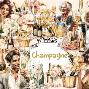 Champagne Watercolor Clipart Bundle - 97 PNG Fancy Celebration Drinks Images, Wedding Drink Graphics,Instant Digital Download,Commercial Use