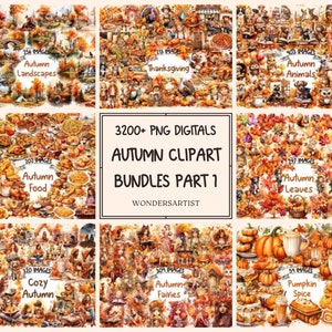 Autumn Clipart Bundles Part 1 - 3200 + PNG Fall Premium Graphics, Rustic Seasonal Cozy Graphics, Instant Digital Download, Commercial Use