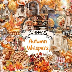 Autumn Whispers Watercolor Clipart Bundle - 232 PNG Cozy Fall Images, Seasonal Foliage Graphics, Instant Digital Download, Commercial Use
