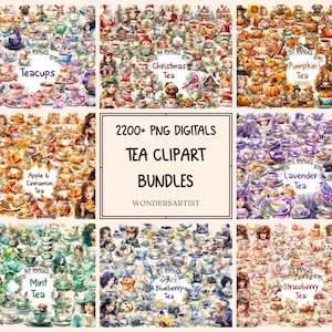 Tea Clipart Watercolor Bundles - 2200+ PNG Magical Teacup Graphics, Enchanting Tea Party Bundles, Instant Digital Download, Commercial Use