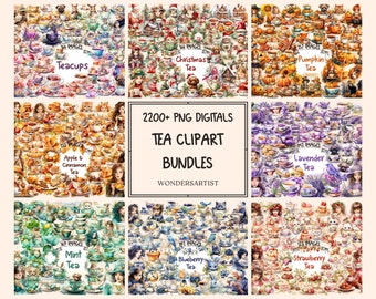 Watercolor Tea Clipart Bundle: 2200+ PNG Teacup Graphics (Digital Download)