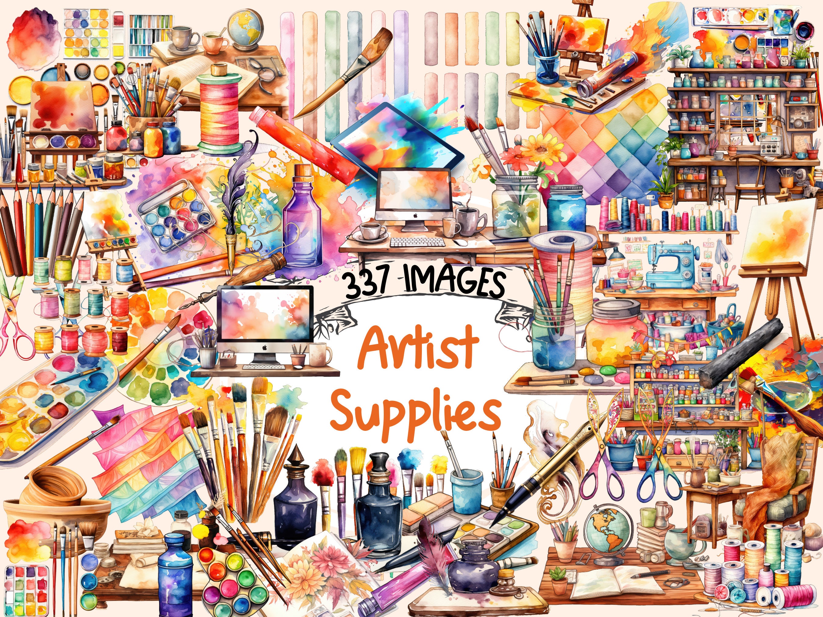 Kawaii Art Supplies Digital Stamp Art Supplies Clipart / Cute Art