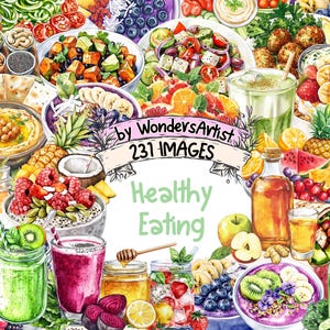 Healthy Eating Watercolor Clipart Bundle - 231 PNG Tasty Nutritous Food Images, Fresh Produce Illustrations, Instant Download,Commercial Use
