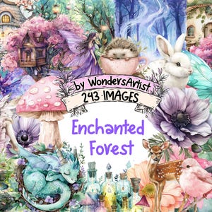 Enchanted Forest Watercolor Clipart Bundle - 243 PNG Magical Woodland Images, Mystical Graphics, Instant Digital Download, Commercial Use