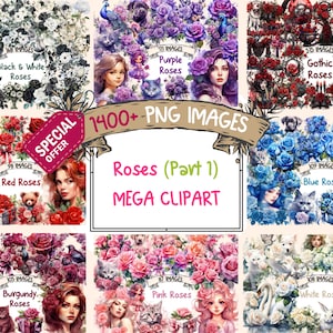 Roses Mega Clipart Bundle (P1) - 1400+ PNG Elegant Rose Images, Delicate Graphics, Instant Digital Download, Commercial License Included