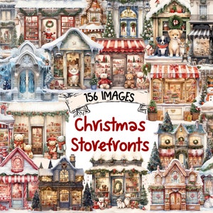 Christmas Storefronts Watercolor Clipart Bundle - 156 PNG Festive Cozy Images, Holiday Shop Graphics,Instant Digital Download,Commercial Use